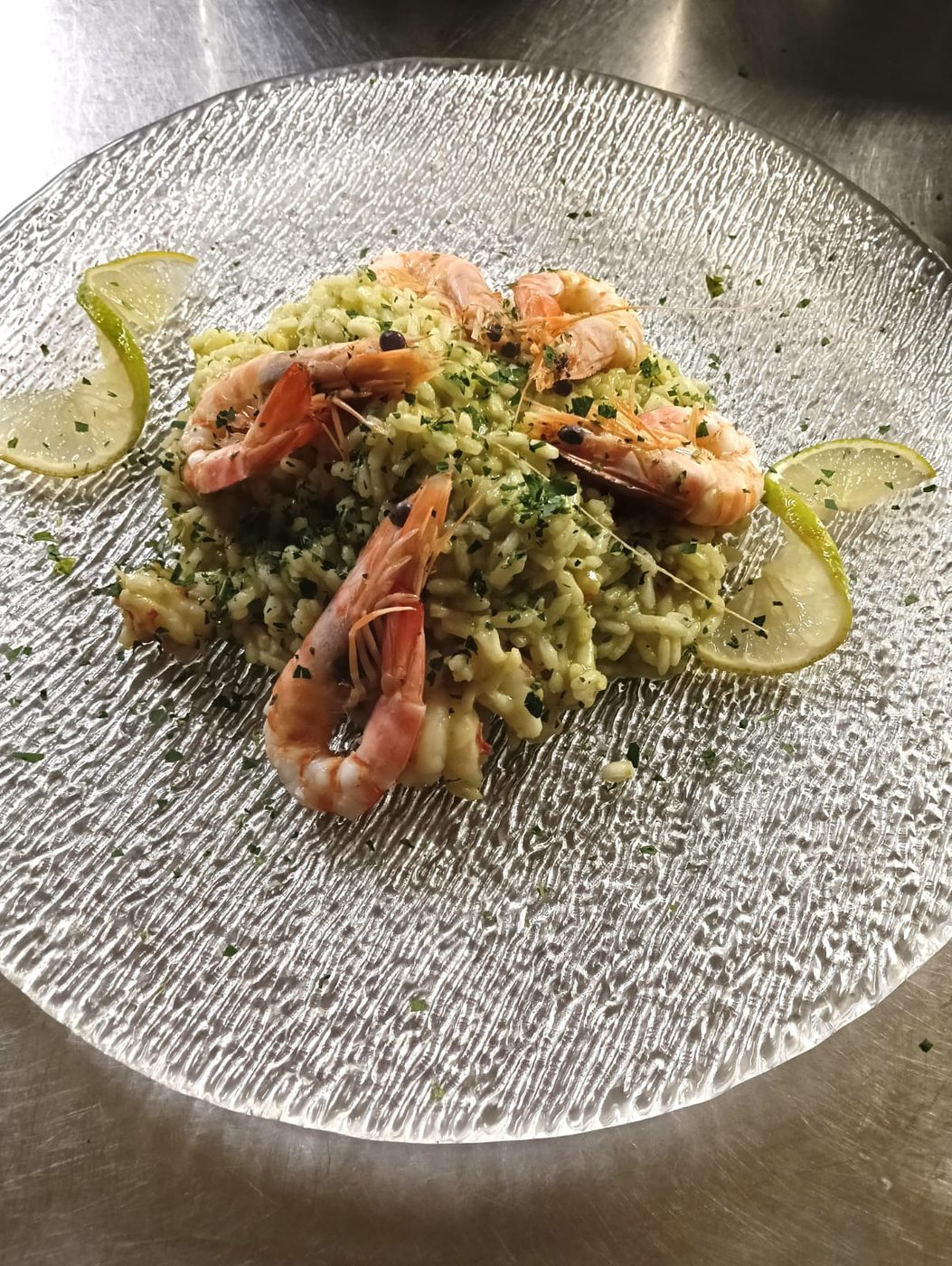 Risotto crema di asparagi, lime e mazzancolle