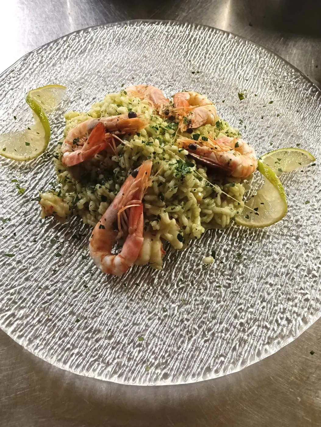 Risotto crema di asparagi, lime e mazzancolle